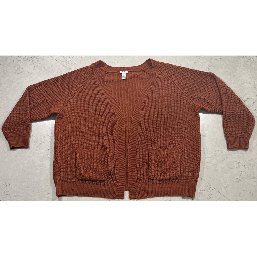 Rue21 Cardigan Sweater Womens 3X Brown Rust Waffle Knit Open Front Pockets